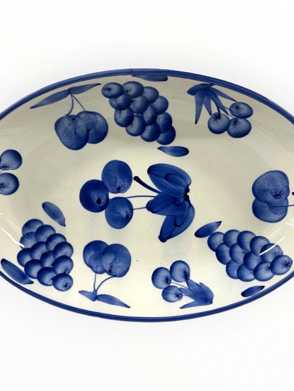 Stoviglieria Italy Blue Fruit Hand Painted Oval Serving Platters Set Of 2 Vtg